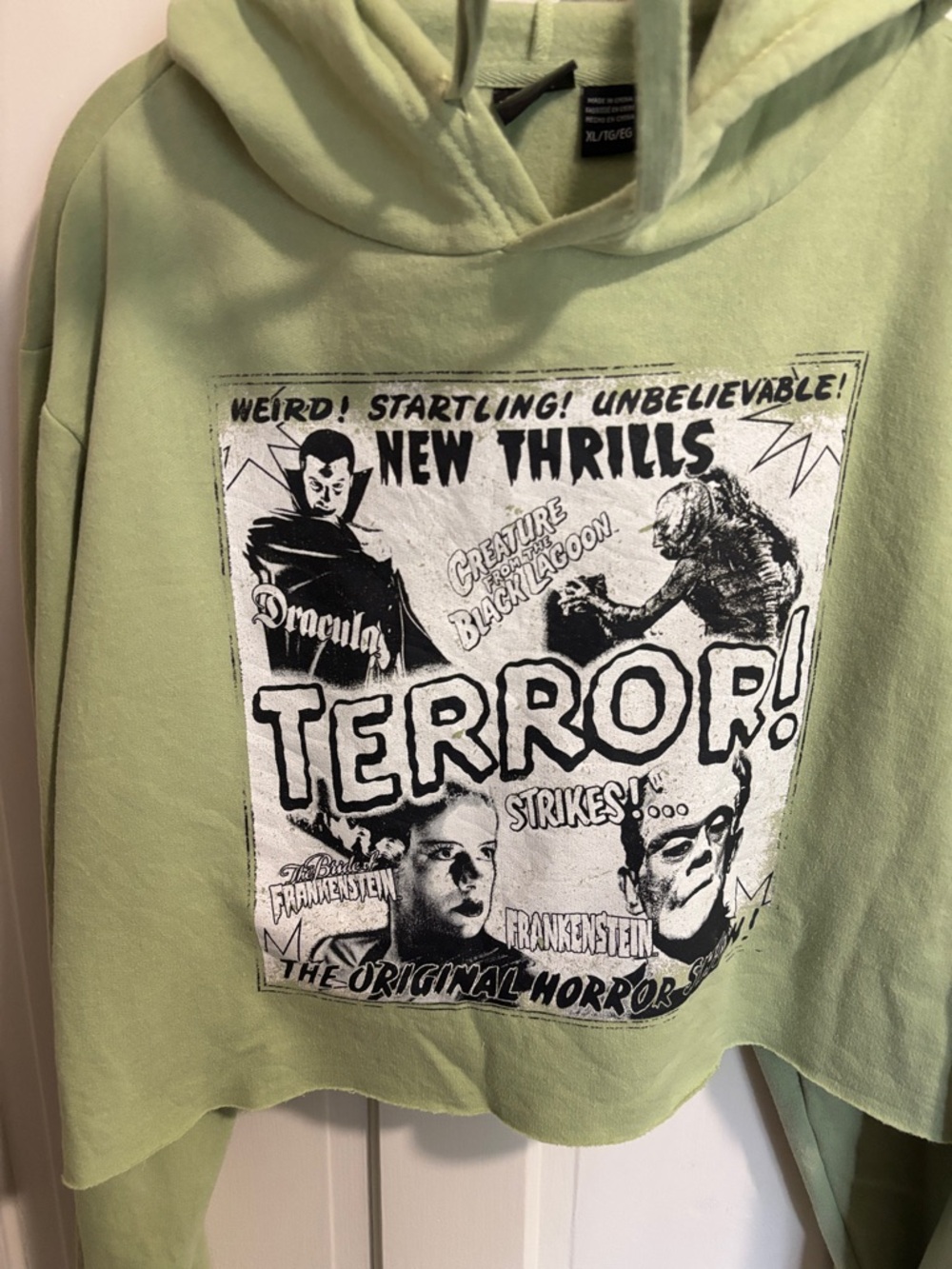 Amazon Light Green Graphic Horror Cropped Hoodie